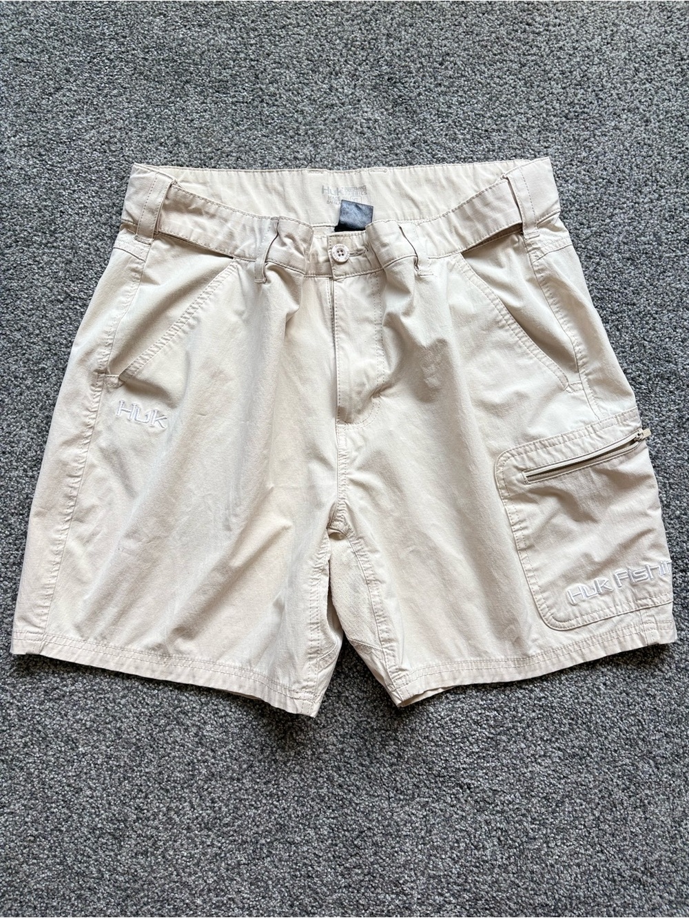 HUK Mens XL Next Level Shorts Beige Stretch Fishing Performance Boat Lake Cargo